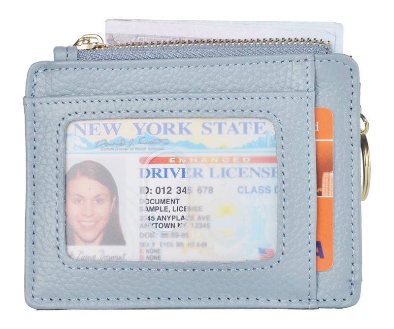woogwin Slim RFID Credit Card Holder for Women Mini Front Pocket Wallet Purse With Keychain(Lichee Light Blue) - Image 2